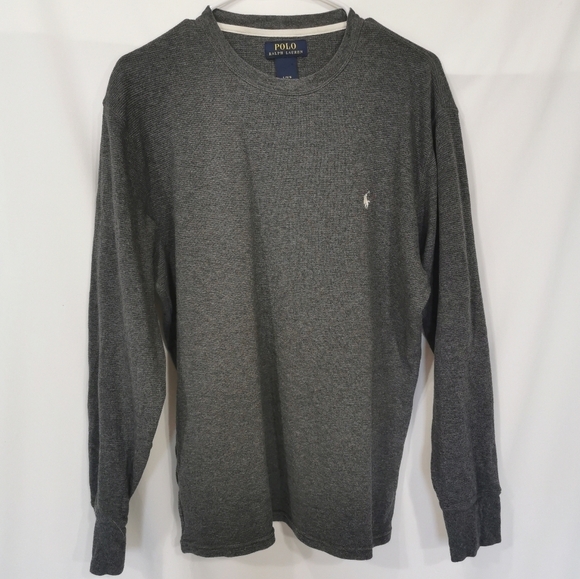 Polo Ralph Lauren Charcoal Thermal Waffle Knit Pony Logo Sweater Size L - Picture 2 of 6